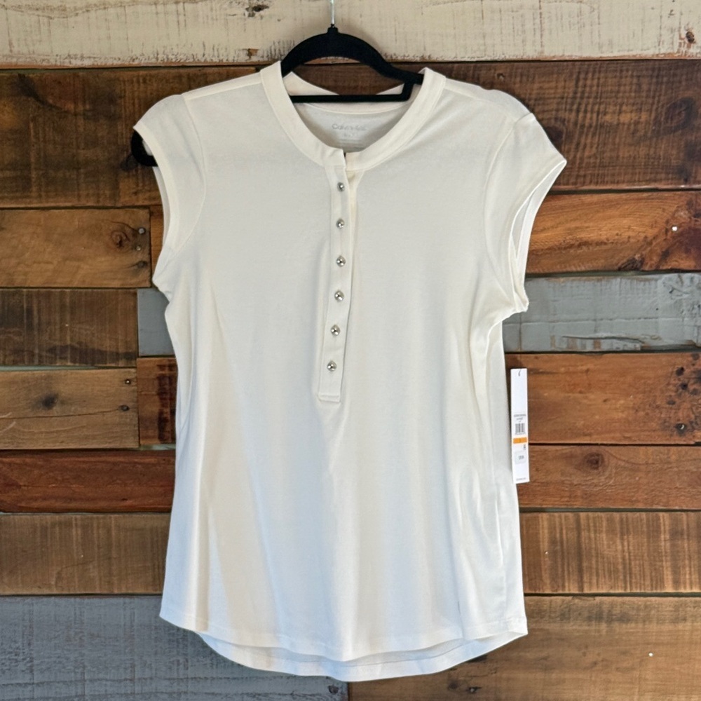 NWT Calvin Klein Cap Sleeve Henley Top - Picture 5 of 7